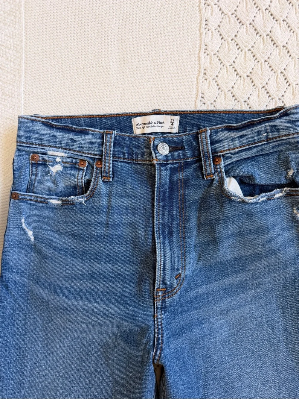 Abercrombie & Fitch Medium Blue Ultra High-Rise Ankle Straight Jeans